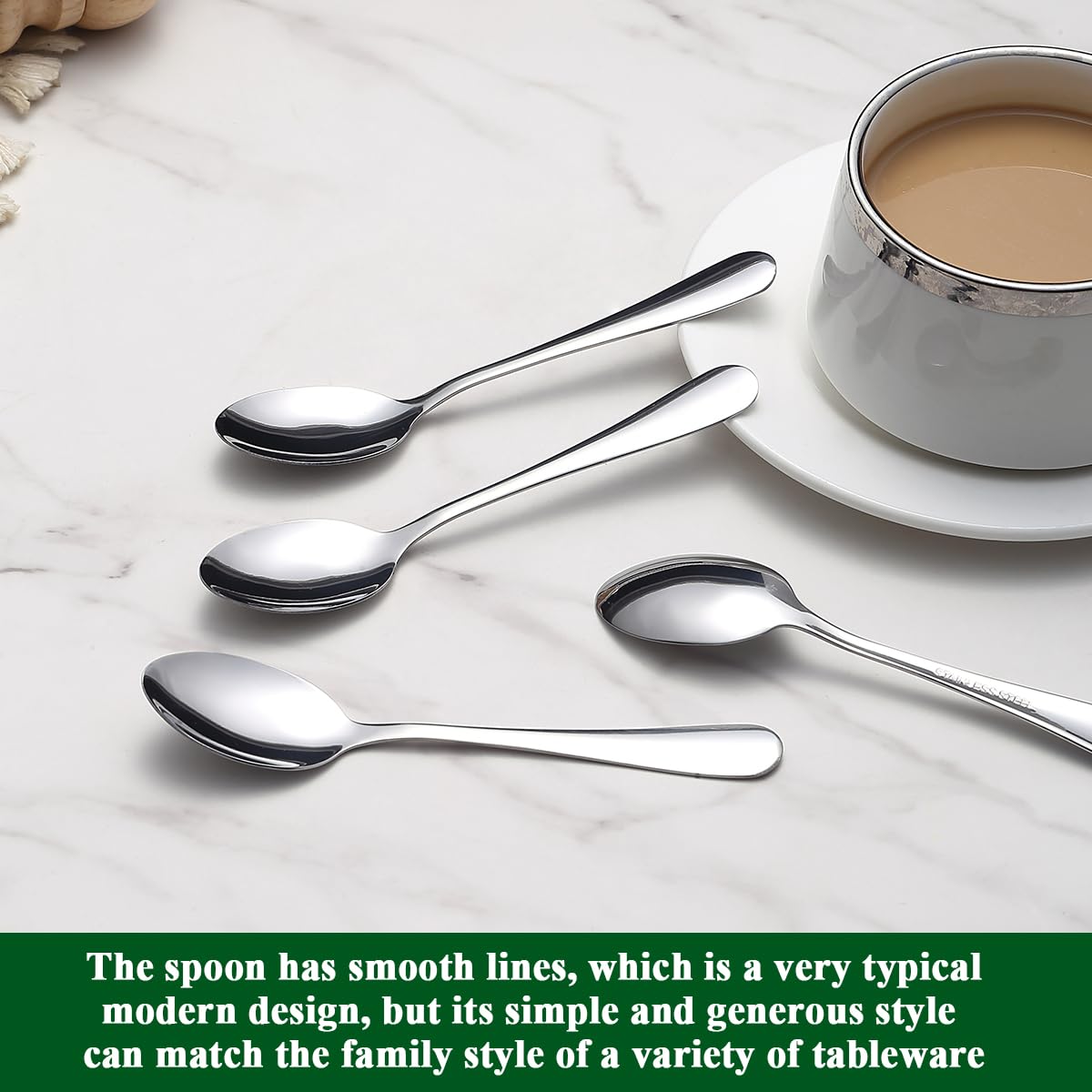 Cuillères à Café 12 Pièces 14cm, Berglander Set de Petites Cuillères en Acier Inoxydable pour Thé, Dessert, Glace, Espresso Demitasse, Cuillère Métal pour Maison, Cuisine, Restaurant, Fête, Mariage