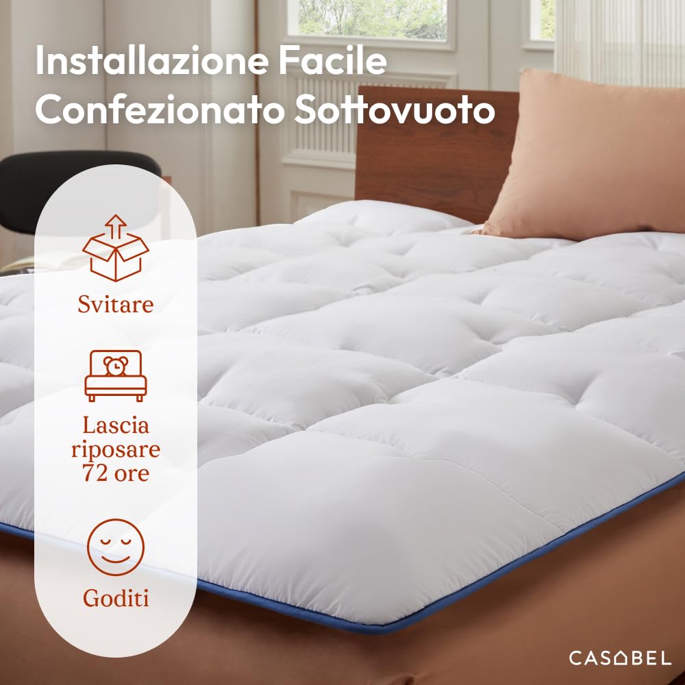 CASABEL Topper Matrimoniale 140x190 cm - Topper Materasso Matrimoniale Imbottito 140x190 - Ultra Morbido, Lavabile e Antiacaro - Coprimaterasso per Letto e Divano Letto