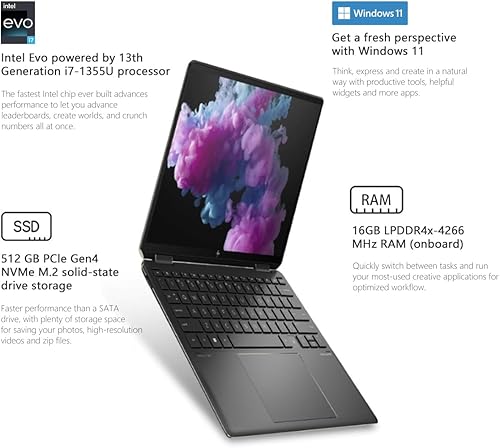 Miniatura 2 de HP Spectre x360 13.5" WUXGA (1920 x 1200) portátil táctil, diseño 2 en 1, Intel 13 generación Core i7 1355U, 16GB RAM 512GB SSD, huella digital, KB