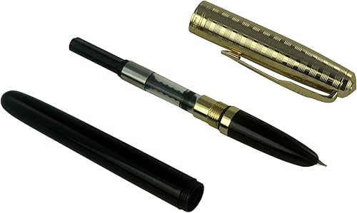 Miniatura 7 de Jinhao 86 - Pluma estilográfica, cuerpo acrílico negro, tapa de metal a cuadros dorados, extrafina con convertidor de tinta