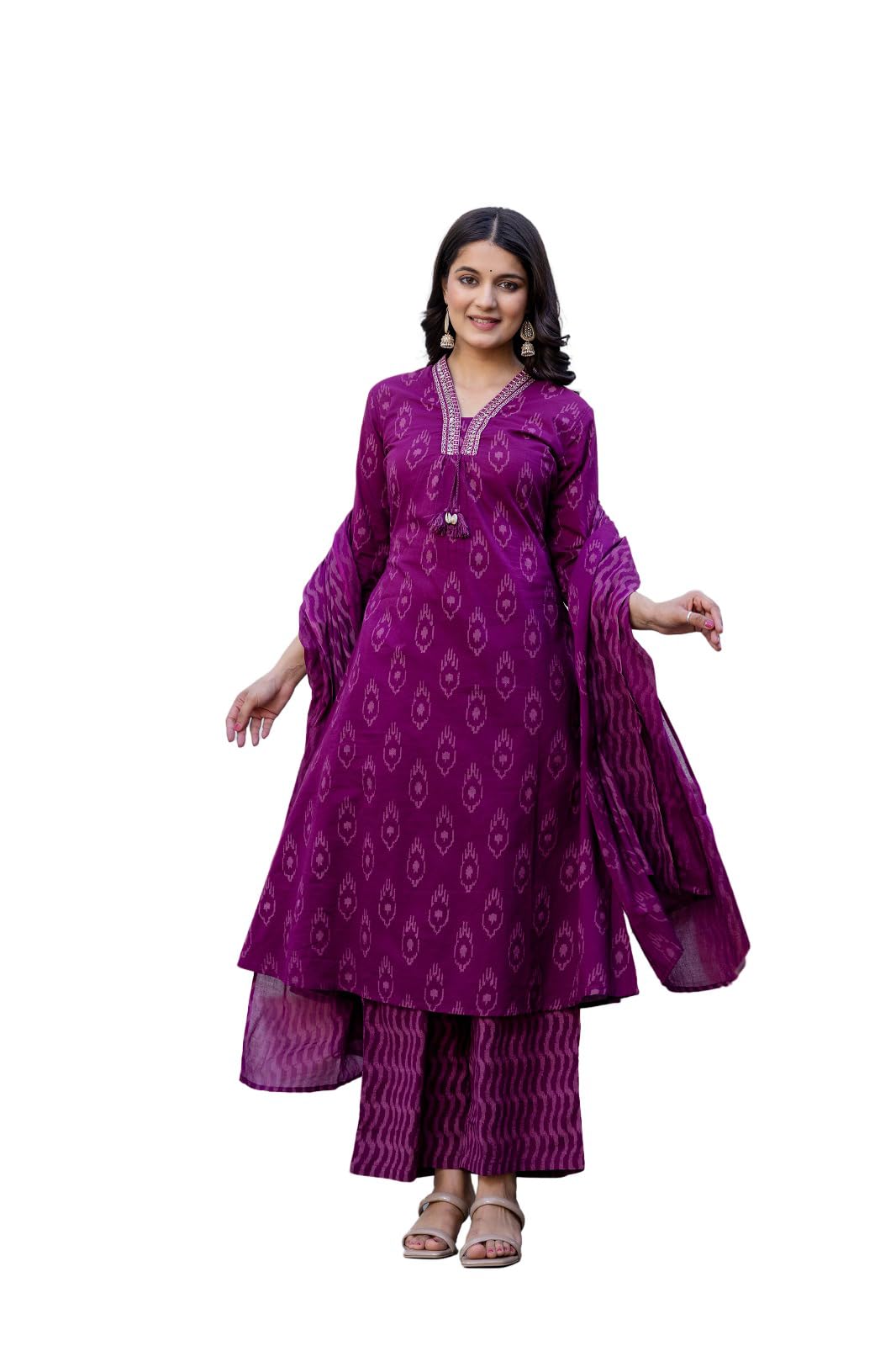 Women's Pure Cotton Anarkali Printed Kurta with Palazzo & Dupatta Set-image-18