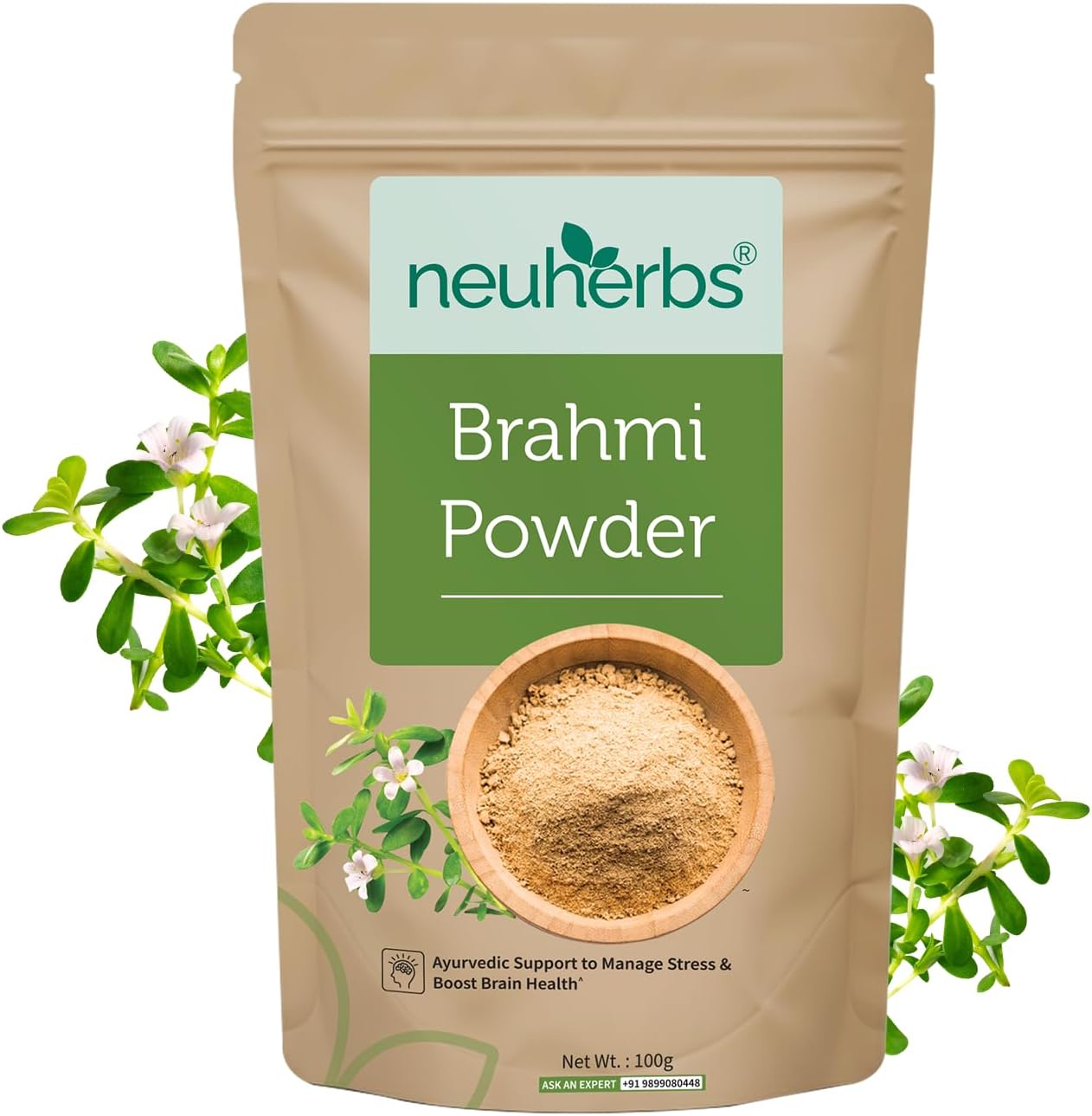 Brahmi Powder - 100g For Men & Women | Ayurvedic Care To Manage Stress & Boost Brain Health | Rich in Antioxident | 100% Pure & Natural | No Added Preservatives