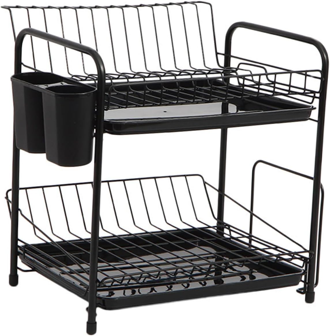 Luxshiny Metal Dish Rack and Bowls Drain Rack Kitchen Tableware Organizer with Cutlery Holder Non-Punched Storage Shelf for Countertop Kitchen Use