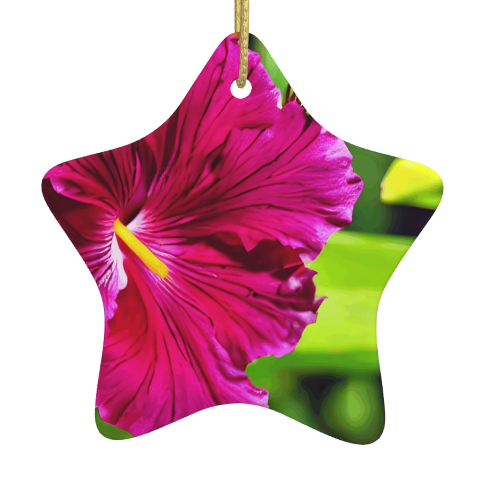 Hibiscus Flower Print Christmas Ornaments, Ceramic Hanging Ornament, Round Shape Decorations