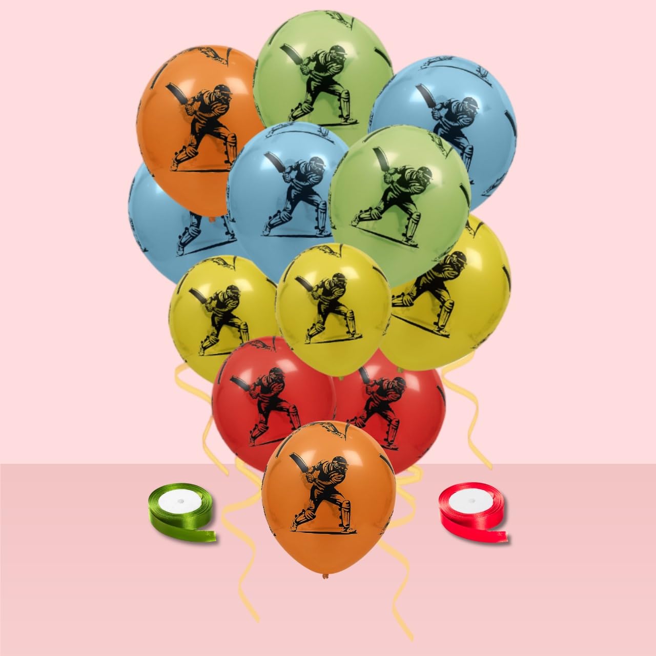 Party Land Cricket Theme Decoration Balloons For Birthday Decoration | Cricket Print Balloons - 25Pcs | 2 Pc Of 5 Mtr Ribbon | Cricket Fans Party Balloons | Pack of 27 - Multi Colors