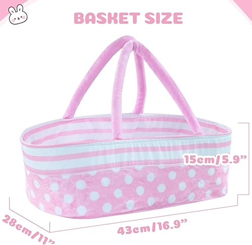 Miniatura 5 de BABESIDE Reborn Baby Dolls Moisés plegable para muñeca de bebé, cama de cuna suave para muñecas con asa para muñecas de 17 a 22 pulgadas (rosa)