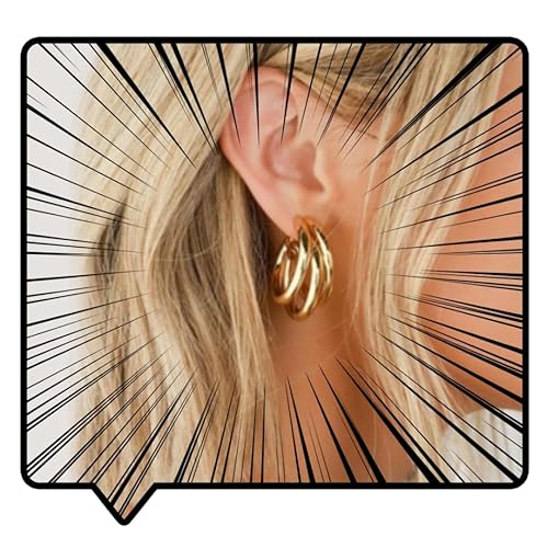 RELOVET Triple Hoop Earrings Chunky Tube Gold Silver Earrings Minimal Statement Fashion for Women (silver)