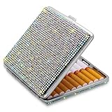 SAVORI Cigarette Case for Women Men, Metal Cigarette Holder Bling Crystal Double Sided Cigarette Box for 20 Cigarettes Gift for Smoker (AB)
