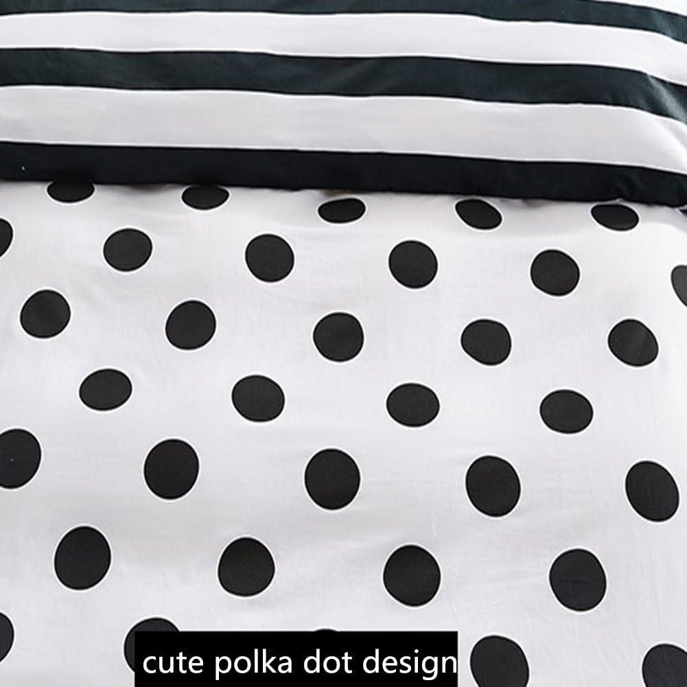 UKELER Cotton Black and White Duvet Cover Set Modern Reversible Polka Dot Print Bedding Set, Set of 4, Queen Size