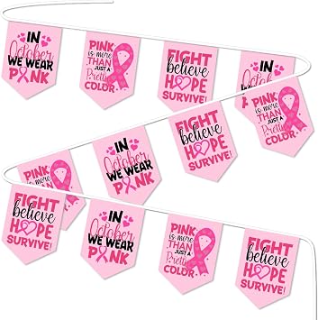 Breast Cancer Awareness Decorations, Fabric Hanging Banner for Breast Cancer Prevention Month Decorations, Breast Cancer Awareness Banner for Pink Ribbon Party Decors, Gift for Breast Cancer Survivor