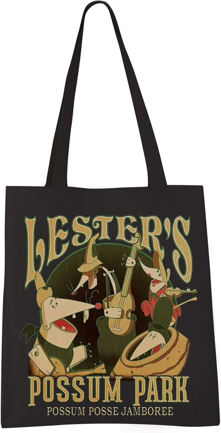 VAMSII G Dog Cartoon Characters Gift Movies Inspired Tote Bag Lester's Possum Gift (Poss Park tote)