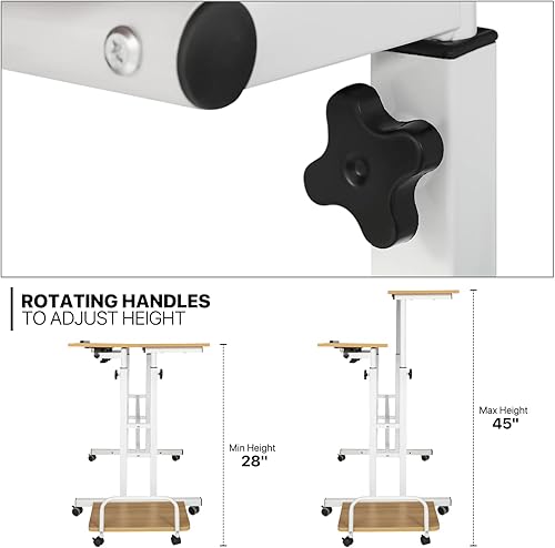 Miniatura 4 de MoNiBloom Escritorio móvil de pie para laptop estación de trabajo con ruedas de altura ajustable para computadora oficina en casa estación de