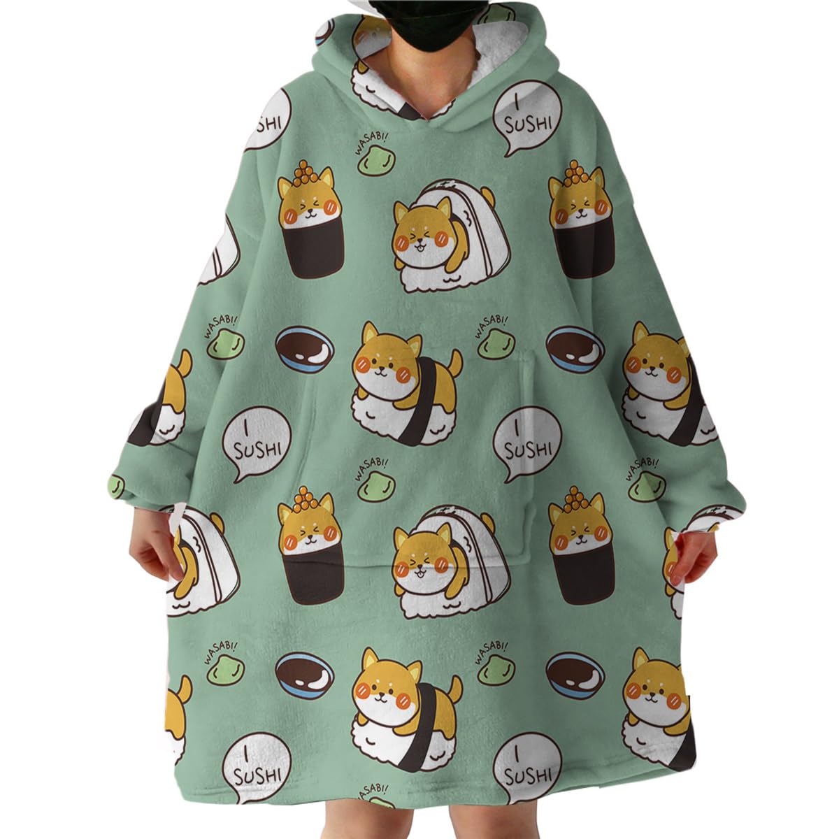 Sleepwish Sushi Shiba Fashion Hoodies & Sweatshirts Cute Kawaii Dog Kids Wearable Blanket Pet Animal Hooded Blanket Sweatshirt for Girls Boys Women (Adults 63