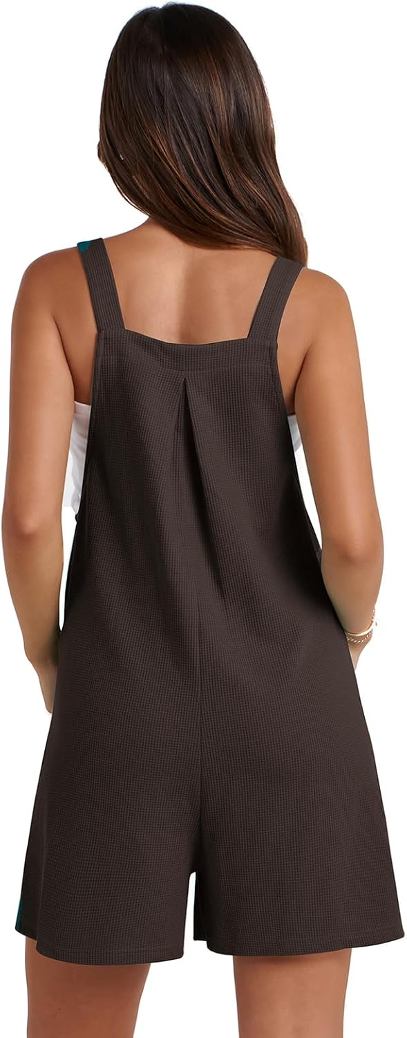 Vigorics Women's 2025 Summer Casual Rompers Loose Waffle Knit Short Overalls Adjustable Strap Jumpsuit - Image 5