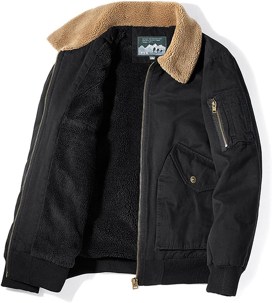 Men Winter Plus Velvet Thicken Warm Jacket Coat Fur Collar Multi-Pocket Outdoor Sport Windproof Thermal Fleece Casual Jacket