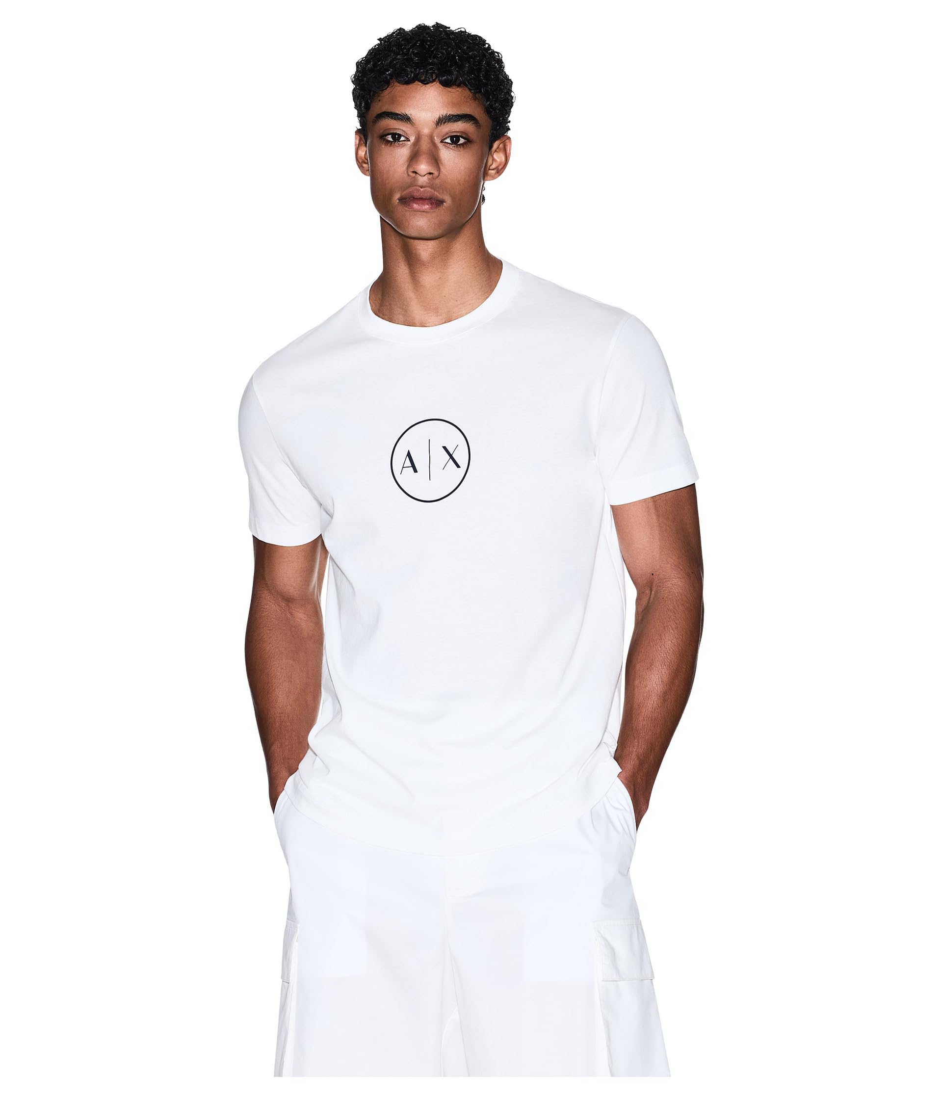 Armani Exchange Men's Circle Logo Tee T-Shirt, Off White, XL