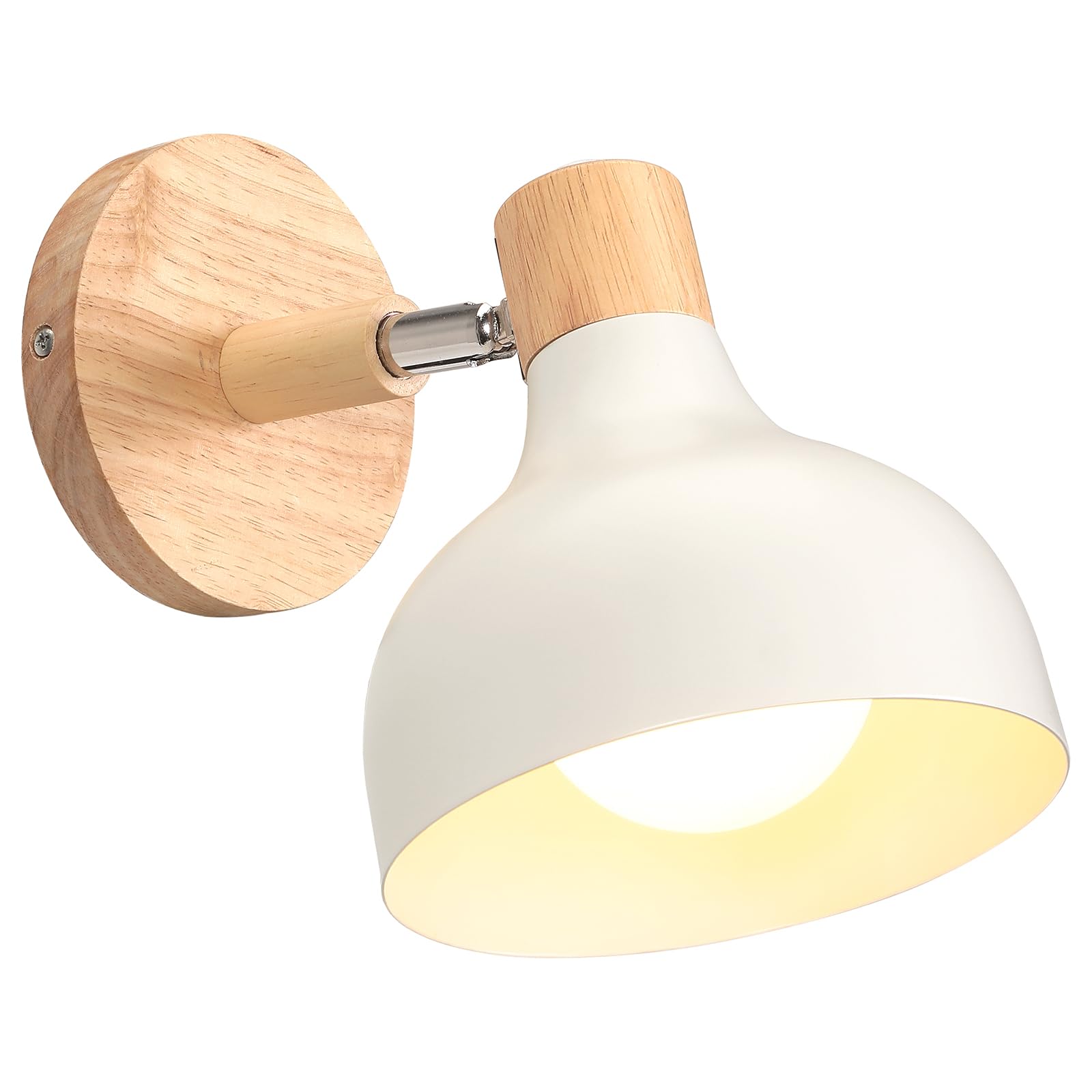 iDEGU Retro Interior Wall Light 15 cm Adjustable Wood Metal E27 Industrial Spotlight LED Ceiling Light Vintage Wall Lighting for Living Room Bedroom Bathroom (Matte White) — image 1
