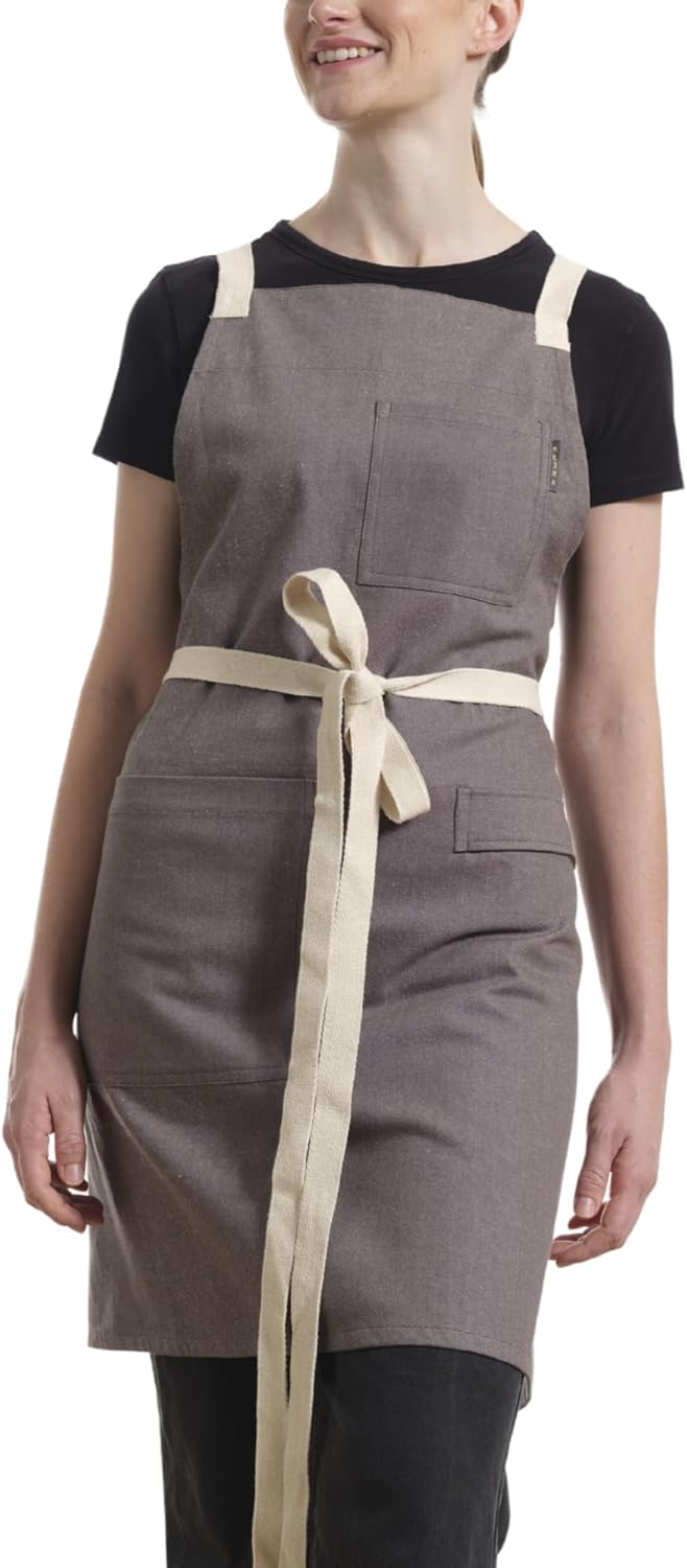 MEEMA Cooking Apron with Pockets, Cross Back Apron – Professional Chef Aprons for Men & Women, Eco-Conscious Upcycled Cotton