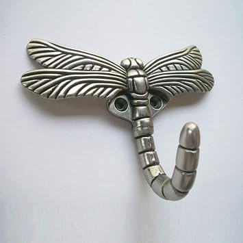 2pcs Dragonfly Coat Hooks Decorative Creativity Wall Mounted Hanger Hook for Home Handbag Key Towel Bathrobe (Ancient Silver)