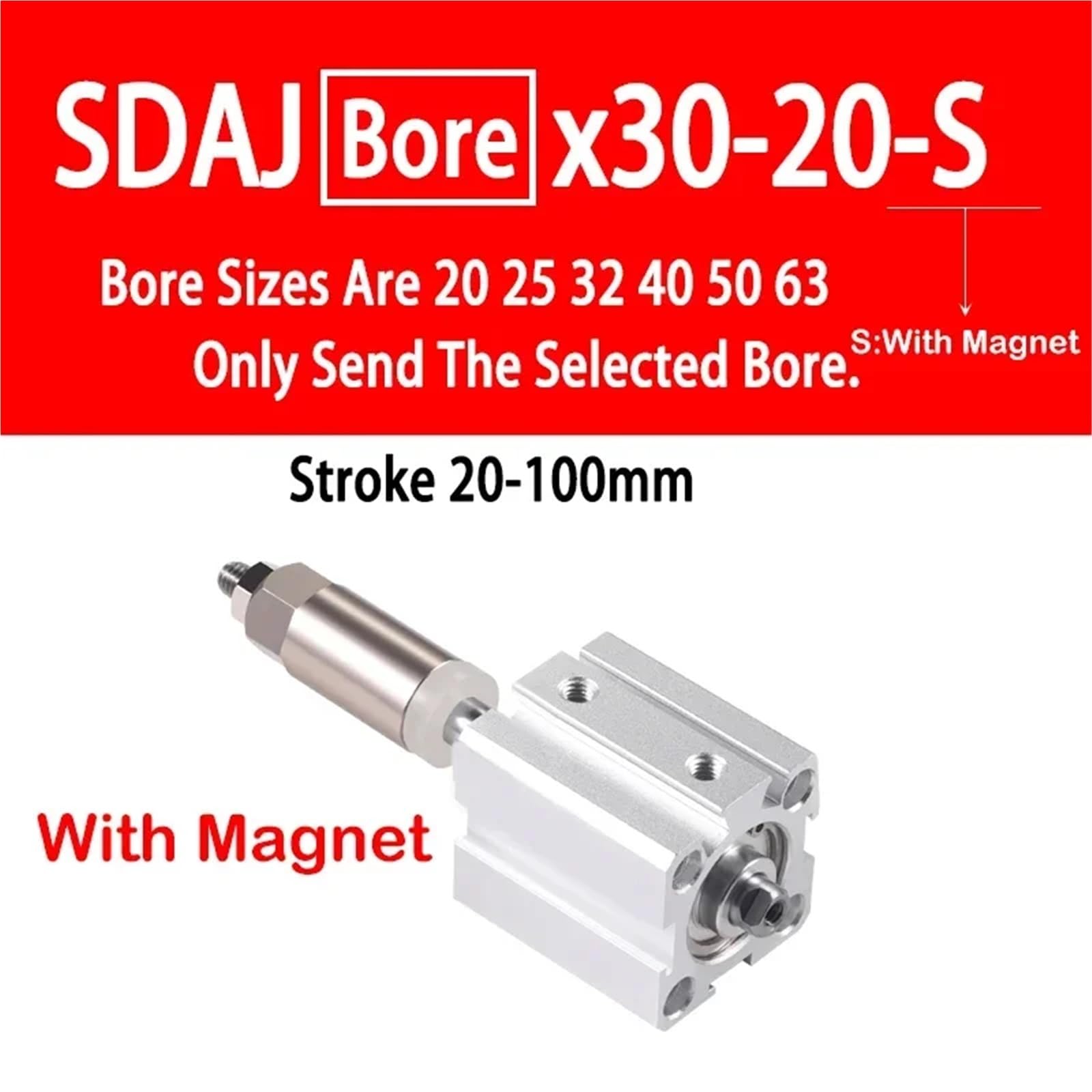 SDAJ20/25/32/40/50/63 tłok dwustronnego działania ze stopu aluminium regulowany skok kompaktowy cienki pneumatyczny cylinder pneumatyczny (skok 30-20 mm-S, otwór 32 mm)