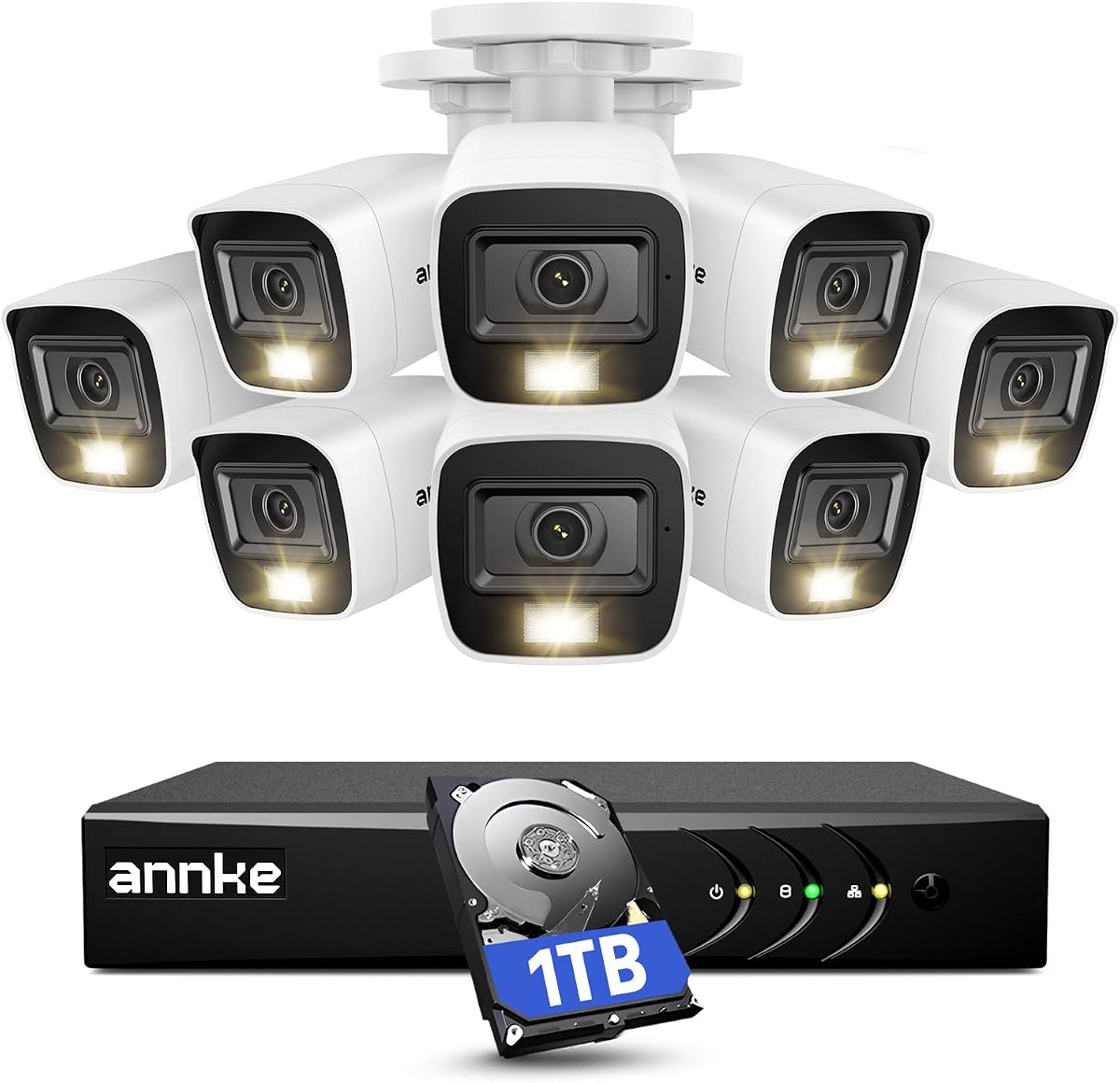 Sistema de seguridad con cámara con cable para el hogar con audio, cámaras 8X 1080P, disco duro de 1 TB | 8CH 3K Lite H.265+ AI DVR, cámaras resistentes a la intemperie IP67 de 2MP con luz dual, detección AI de personas/vehículos, visión nocturna en color