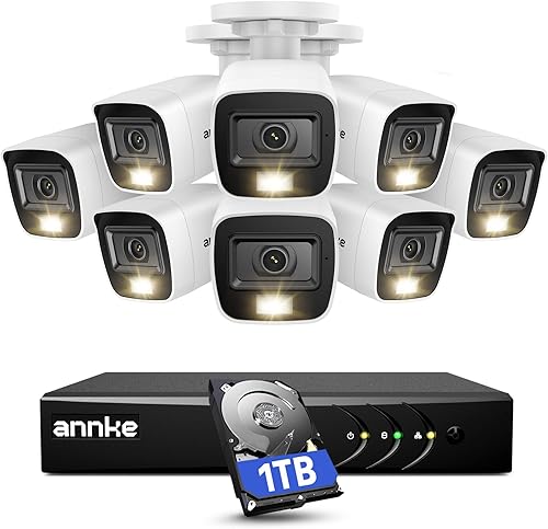 ANNKE Sistema de seguridad de cámara con cable para el hogar con audio, 8CH 3K Lite H.265+ AI DVR con disco duro de 1 TB y 8 cámaras resistentes a