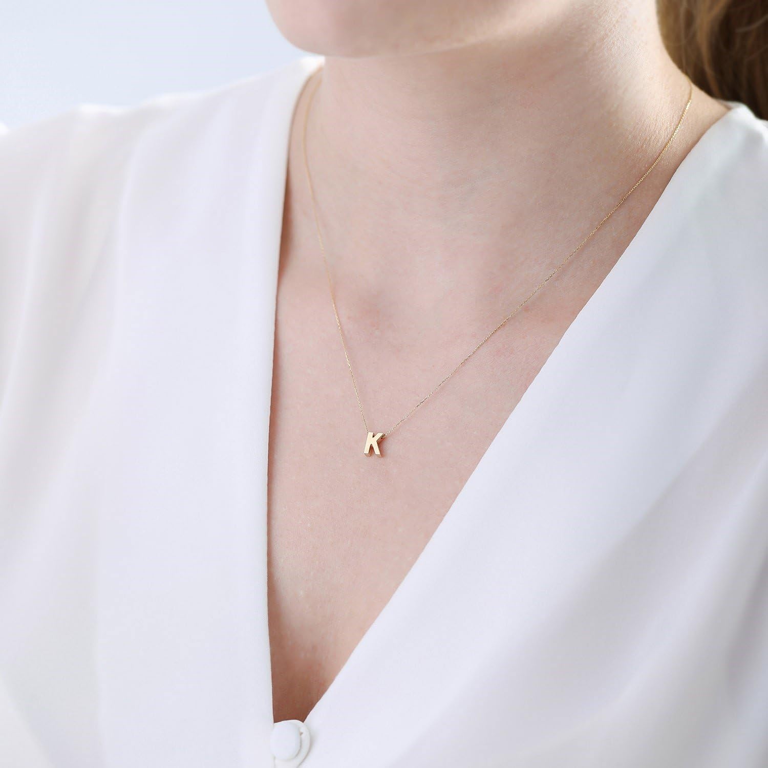 Wish Carat 14k Solid Gold Initial Necklace for Women - Dainty Charm Pendant Letter Necklace Jewelry for Women | 18''