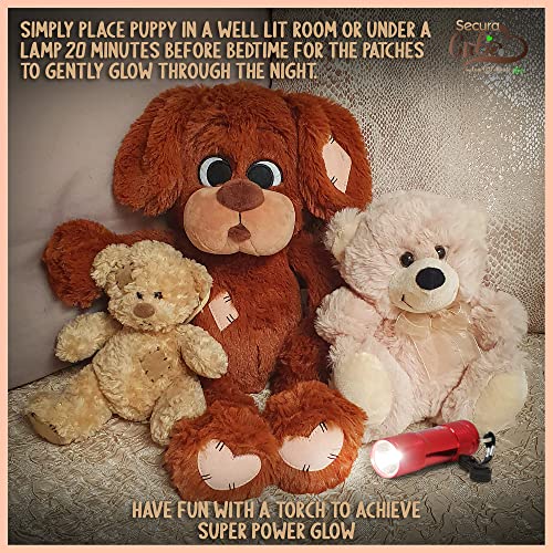 Secura Cutie Soft Stuffed Animal Puppy With Superpowers – Glow In Dark Patches For Bedtime Comfort (No Batteries Needed) – Stuffed Animal For Boys & Girls - Cute Plush Dog Teddy Bear Toy – 14" #TOP4