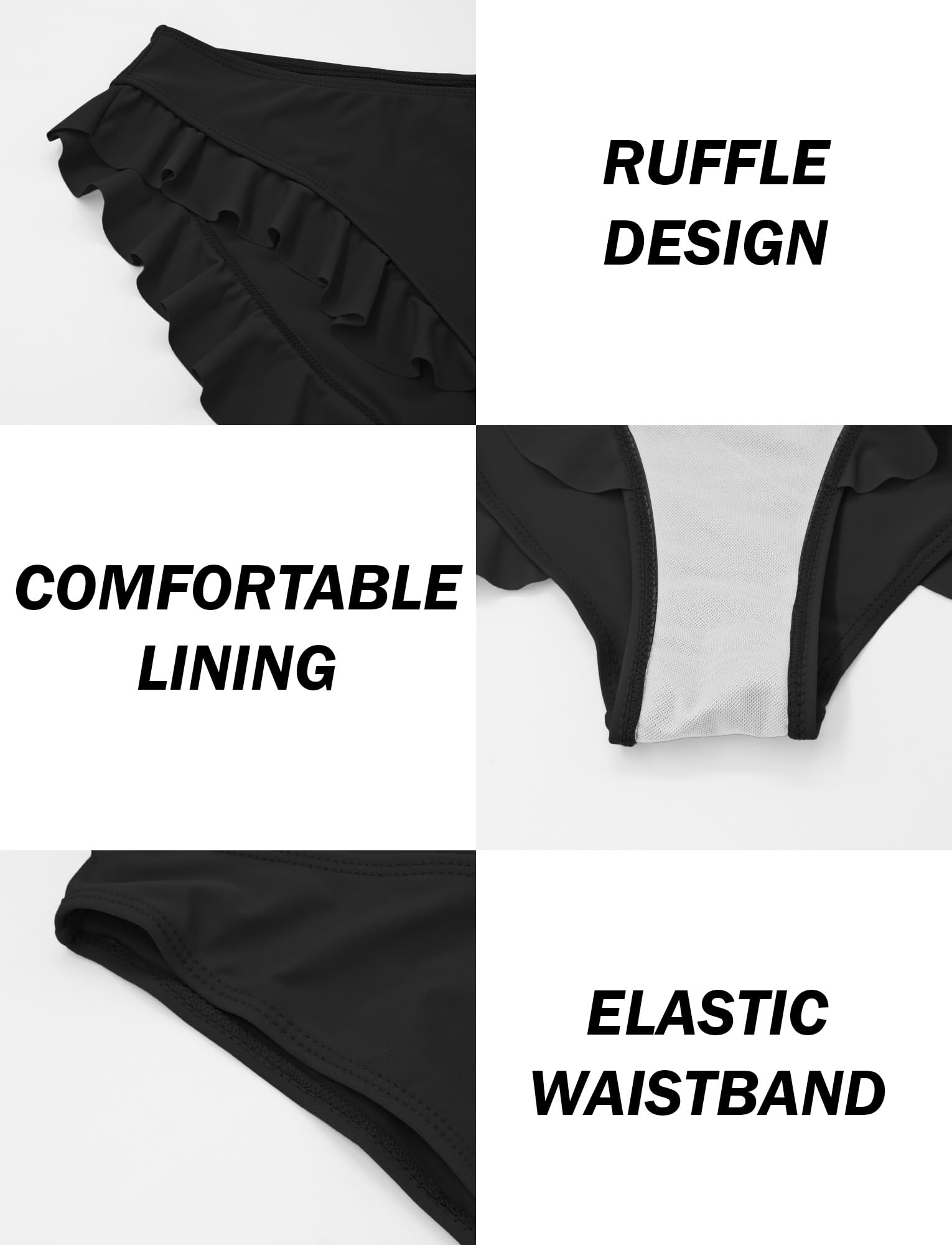 FEOYA Bas de bikini à volants pour femme - Couverture complète - Bas de maillot de bain élastique - Pour l'été et la plage