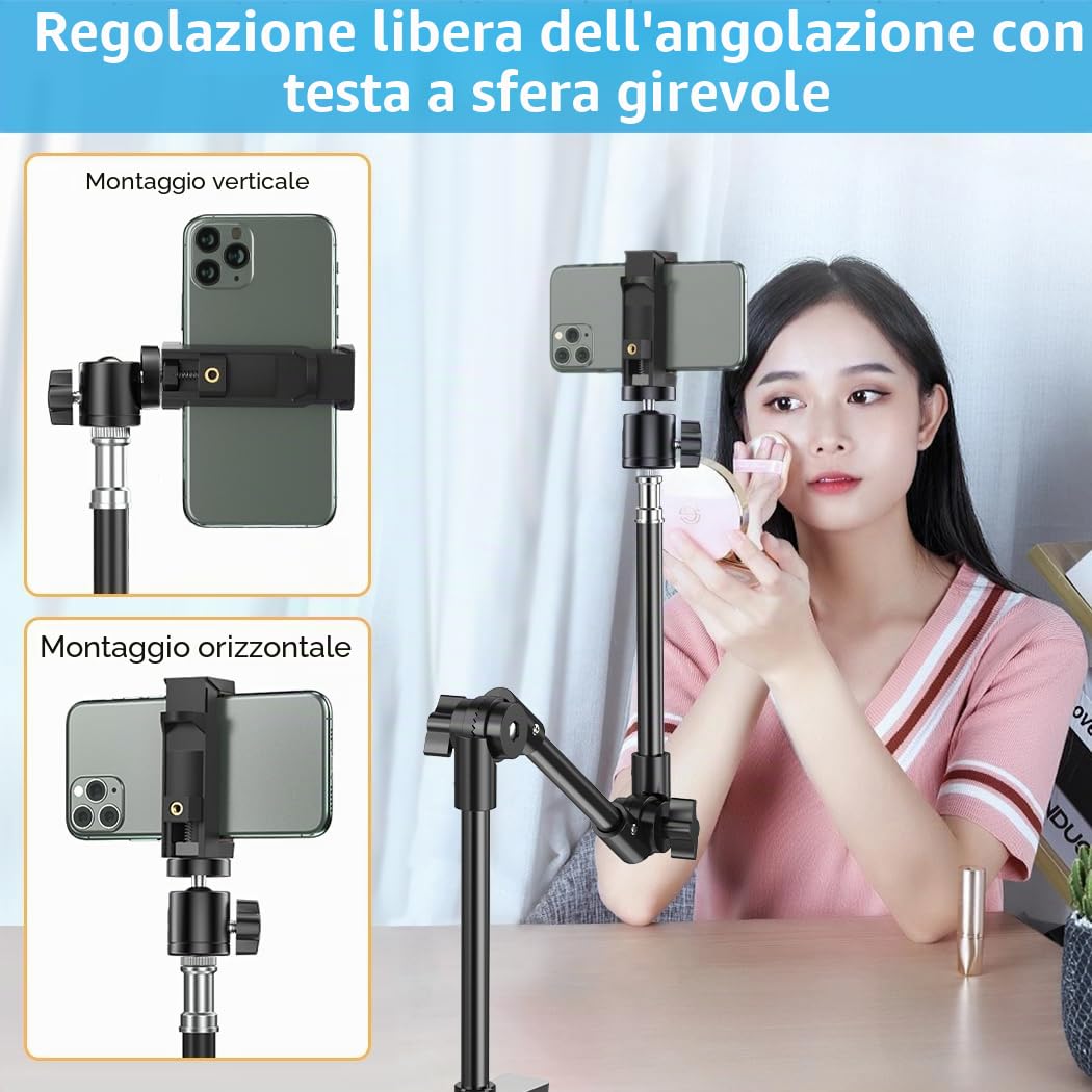 KDD Supporto Webcam Braccio e Camera da Tavolo con 22 Pollici Pieghevole Flessibile a Collo d'oca Morsetto per Cellulare Telefono Supporto per Proiettore per Webcam Full HD 1080p Webcam-10