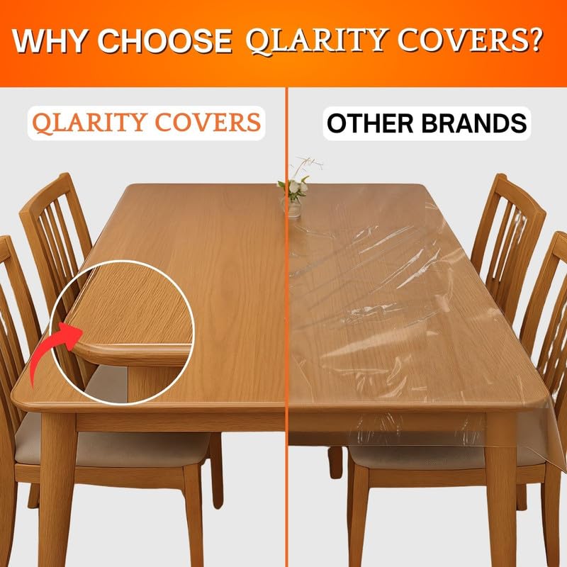 Image of Qlarity Covers Clear 1.5mm Super Shield Rectangular PVC Table Cover 45x39 Inch (114x99.06cm) for Dining 4 /6 Seater | Anti-Slip, Water Resistant Transparent Table Protector | Customised Sizes