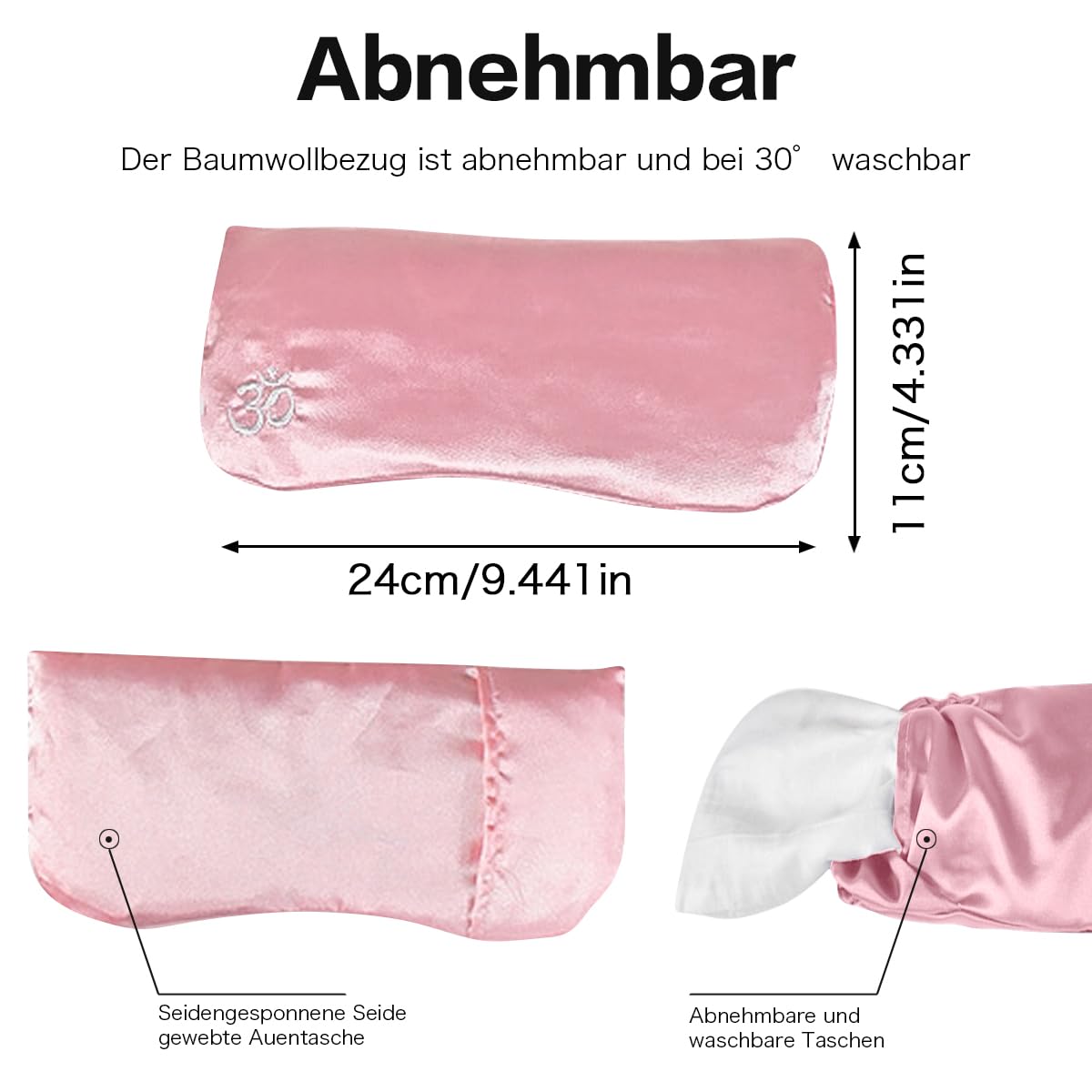 Coussin pour les yeux en soie de luxe avec lavande pour la relaxation, masque lesté pour l'aromathérapie, le yoga et la méditation, pour femmes et hommes, rose
