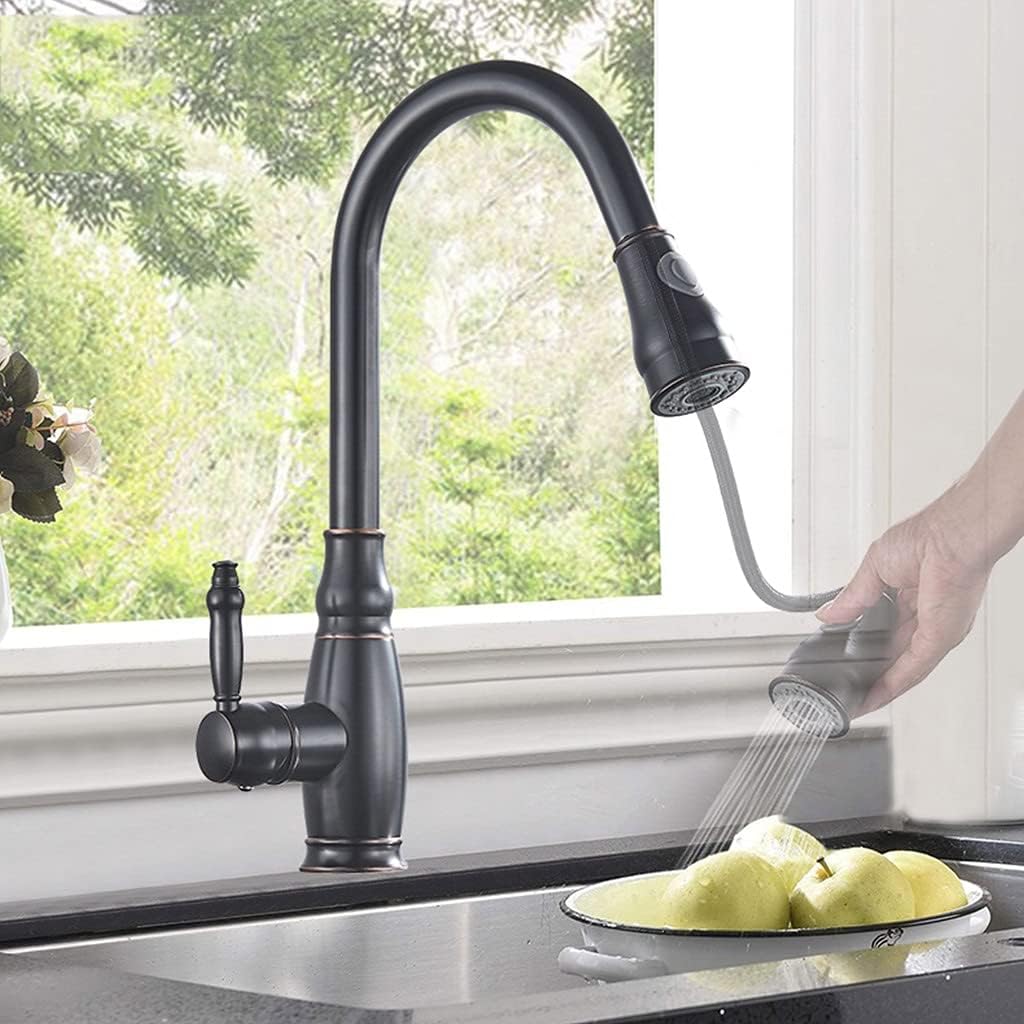 Sink for Bar Farmhouse Commercial, Brushed Nickle Hot and Cold Water Faucet, Spring Kitchen Pull Down Mixer, 2 Function Spout,Black Bronze-A