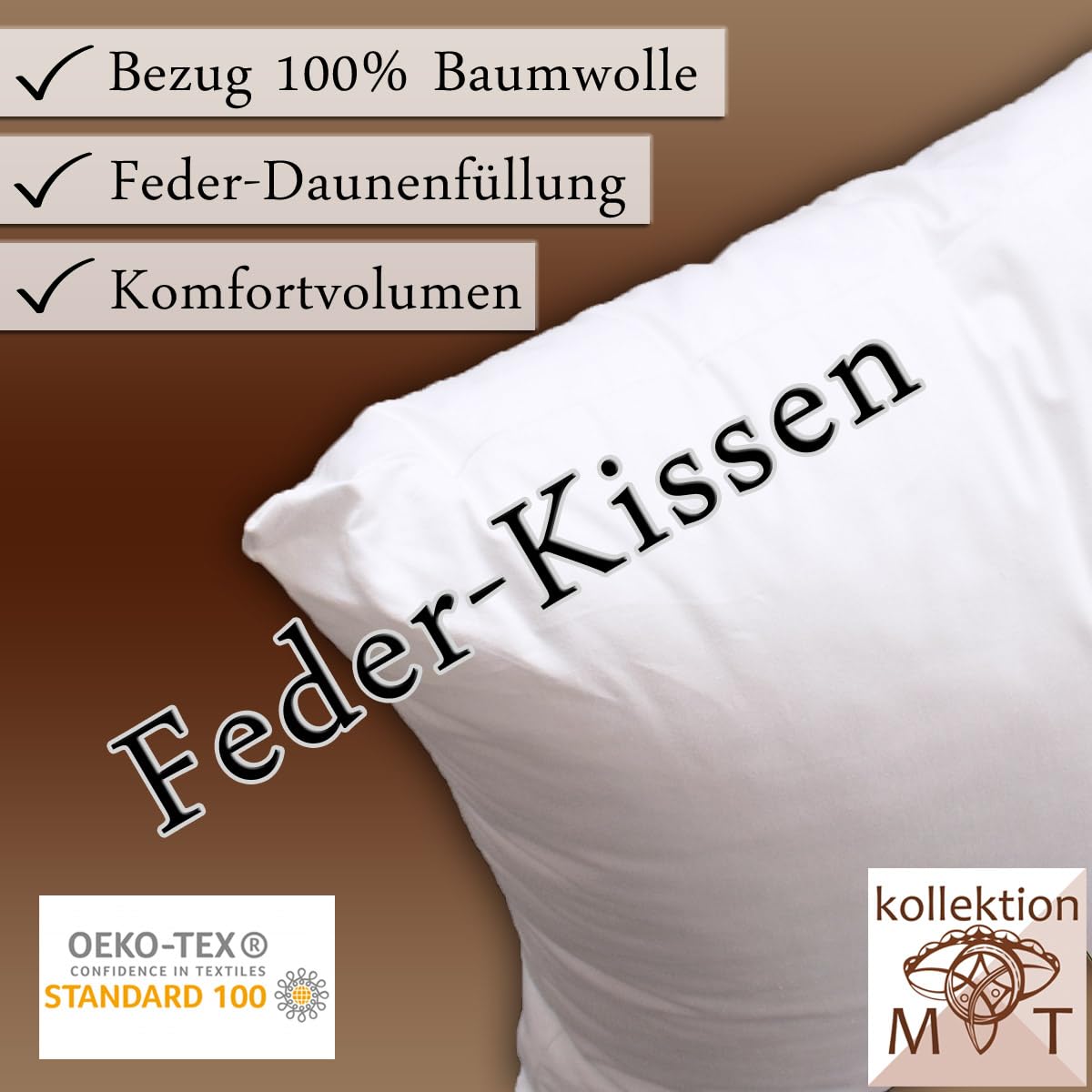 Kissenfüllung Livia 45 x 45 cm mit 600g Daunen-Federfüllung und aus Ökotex-Baumwolle- hochwertiges Federkissen in weiß mit extra Dicker Füllung - Kissen-Inlett