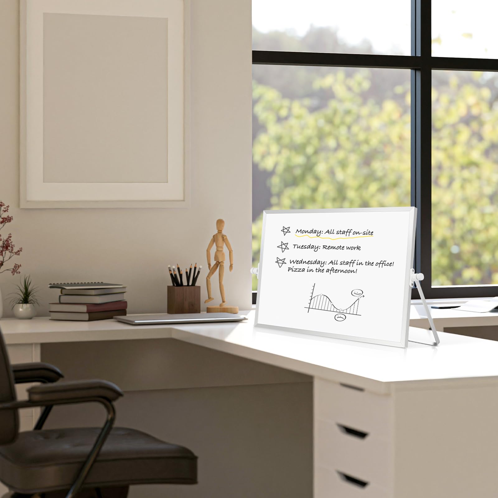 Dry Erase Magnetic White Board 16 x 12 Double-Sided Desktop Whiteboard with Stand Portable Small Whiteboard Set for — view 6