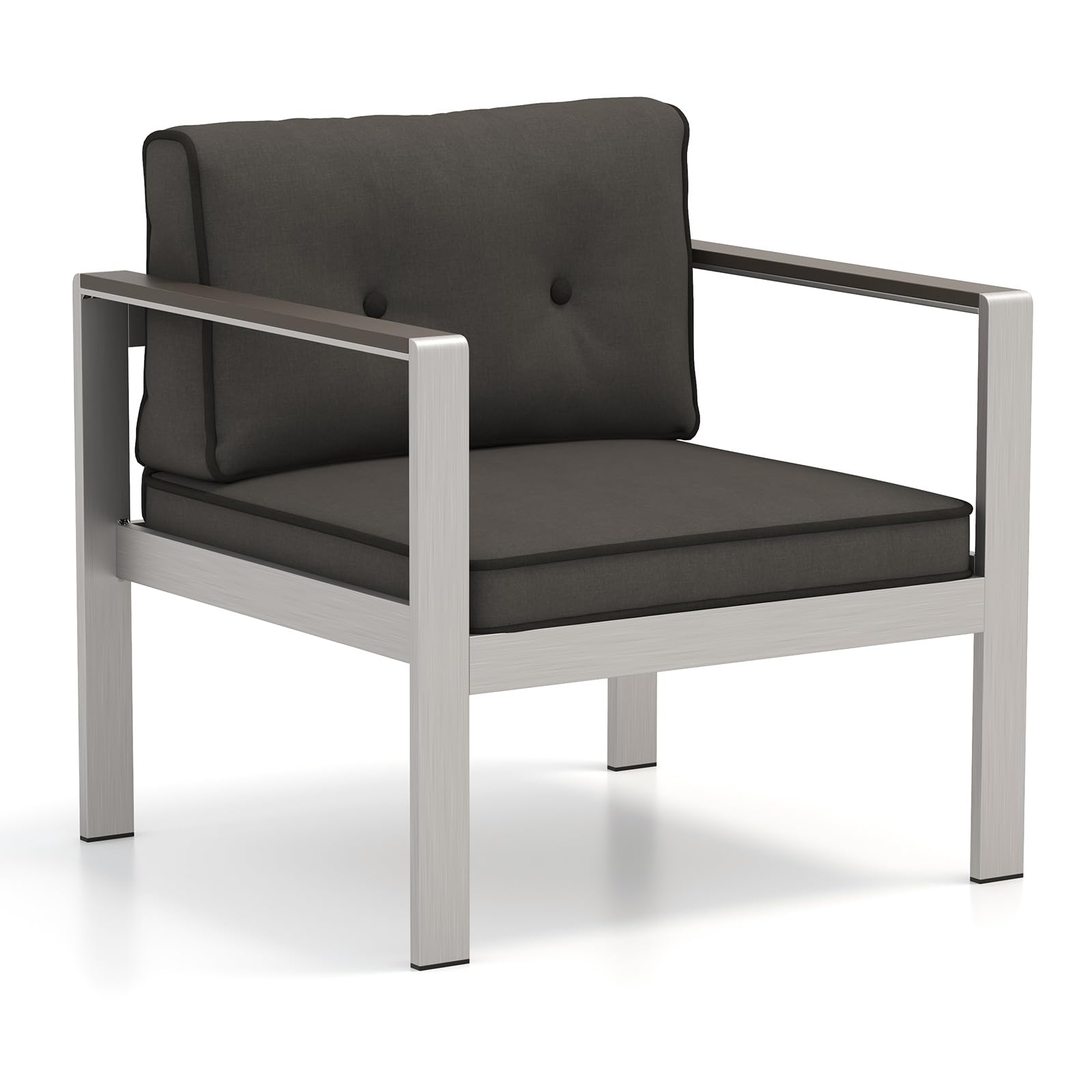 COSTWAY 4 PCS Garden Furniture Set, Aluminum Patio Conversation Sofa Set with 1 Table, 2 Bistro Chairs, 1 Loveseat and Cushions, Modern Outdoor Table and Chairs Set for Balcony Yard Porch (1 Chair)