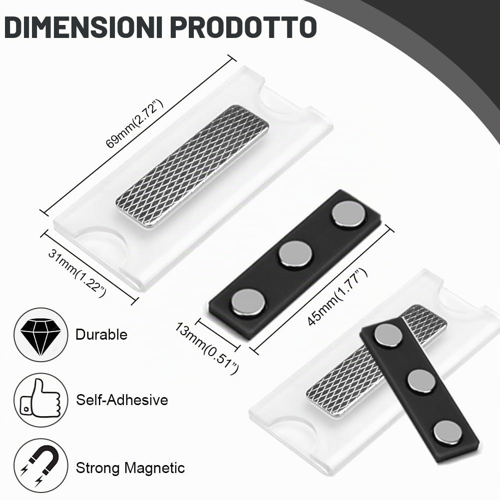 CAREDGO 20 Badge Portanome Magnetico, Targhetta Magnetica per Nome, Targhette Magnetiche in Acrilico Trasparente con 3 Potenti Magneti Neodimio, Autoadesive Etichette Magnetiche per Nome per Ufficio