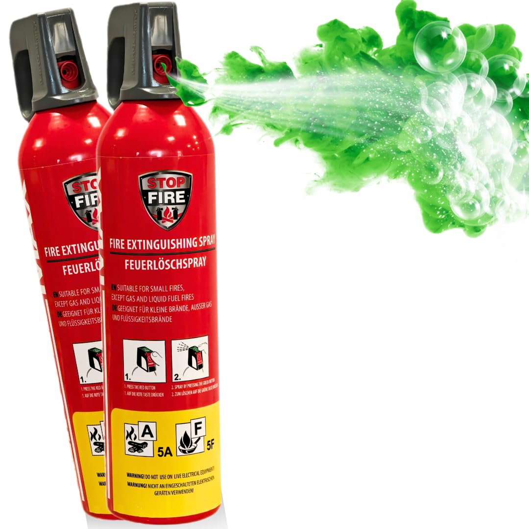 2X 750g Feuerlöschspray ohne Fluor | Hautfreundlicher Feuerlöscher Schaum für Brände A F & E bis 1000 V | Mini Feuerlöscher Auto - Feuerlöscher Haushalt, Auto Feuerlöscher Klein