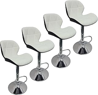 WedDecor Faux Leather Kitchen Breakfast Bar Stools with Backrest, Footrest, 360° Swivel, Kitchen Island, Adjustable Height Chair for Counter, Swivel Chairs, Home barstools, White & Black, 4pcs