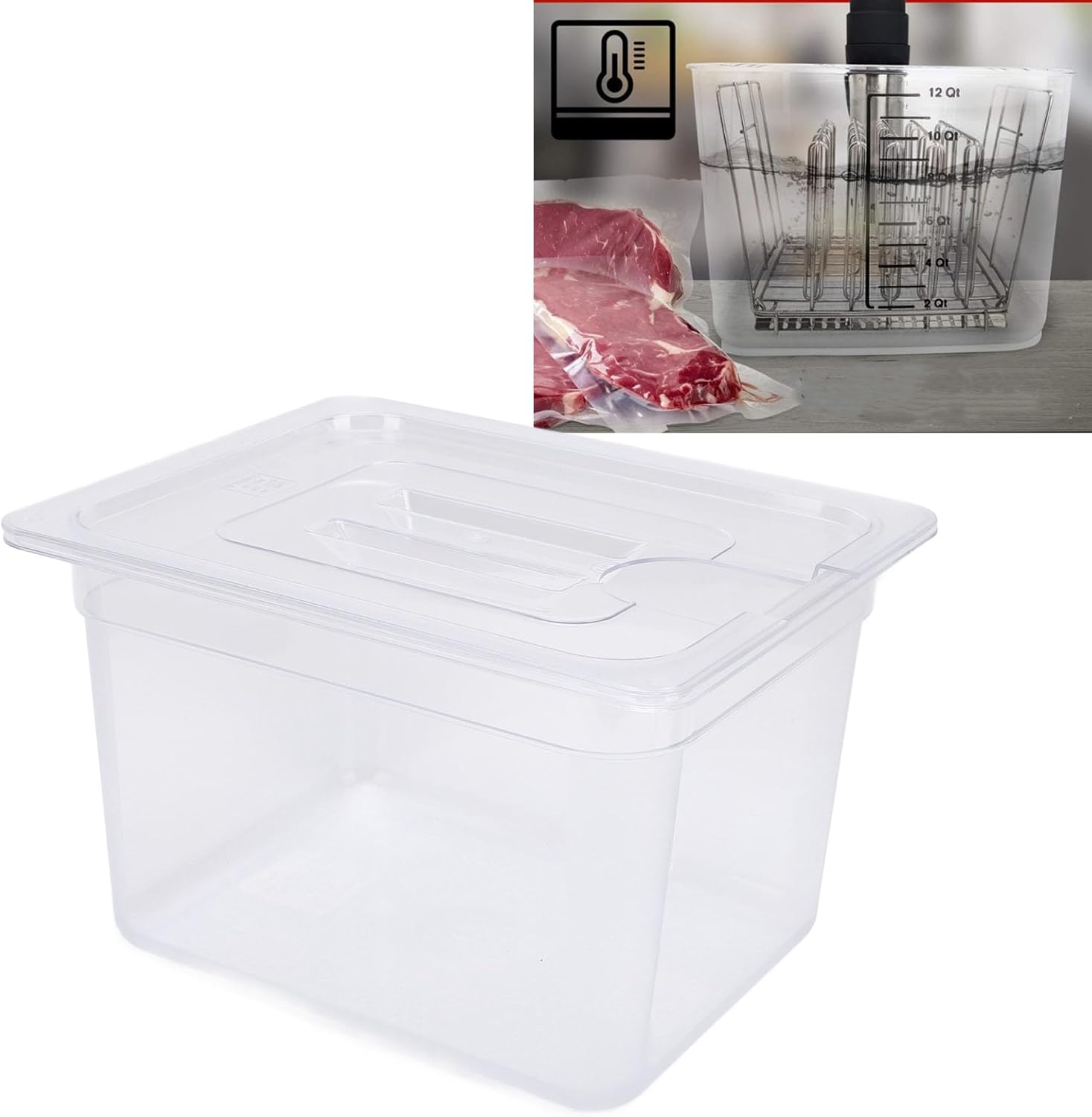 12L Slow Cooker Container with Lid, Sous Vide Pot Slow Cooker Container Cooking Container Temperature Range -40°C to 100°C, Compatible with Smaller Diameter Slow Cookers