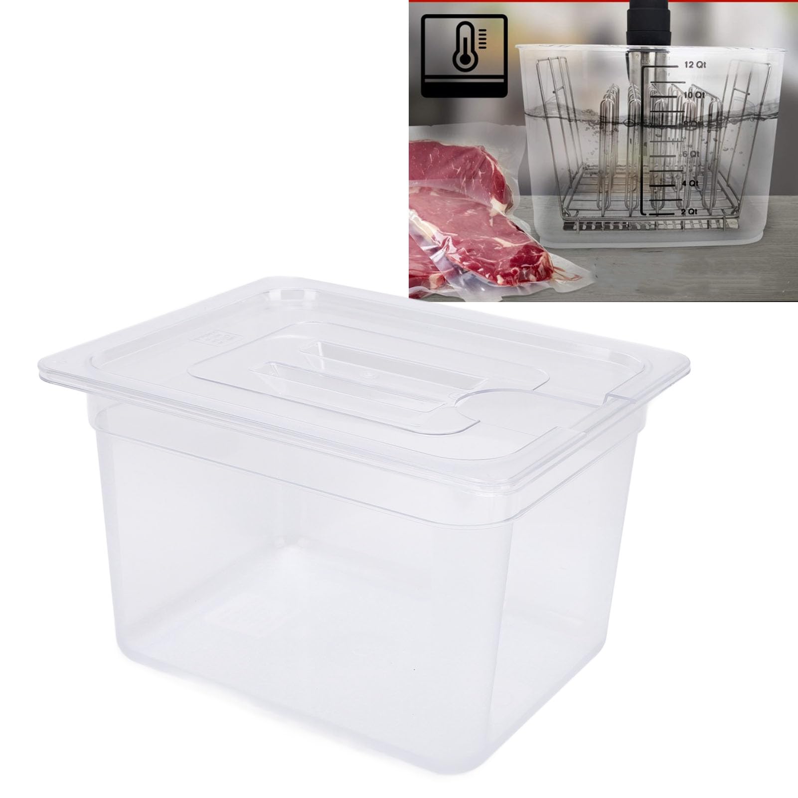 Recipiente de Cocción Lenta de 12 Litros con Tapa, Olla Sous Vide, Recipiente de Cocción Lenta, Rango de Temperatura de -40 °C a 100 °C, Compatible con Ollas de Cocción Lenta de