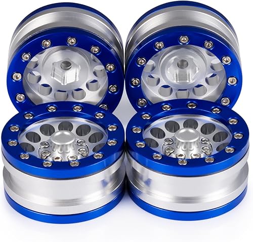 Miniatura 5 de MOHERO Juego de llantas de aleación Beadlock Crawler de 1.9 pulgadas para RC 110 Modelo Crawler SCX10, paquete de 4 (azul)