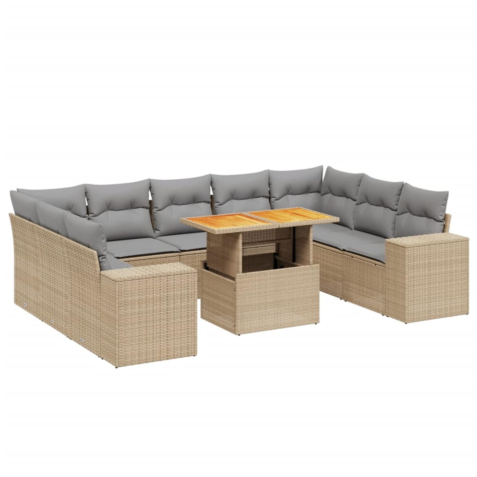 Set Divano da Giardino 10 pz con Cuscini Beige in Polyrattan,Set di Conversazione per Patio,Set Salotto da Esterno,Set Divano da Giardino Esterno-3272781