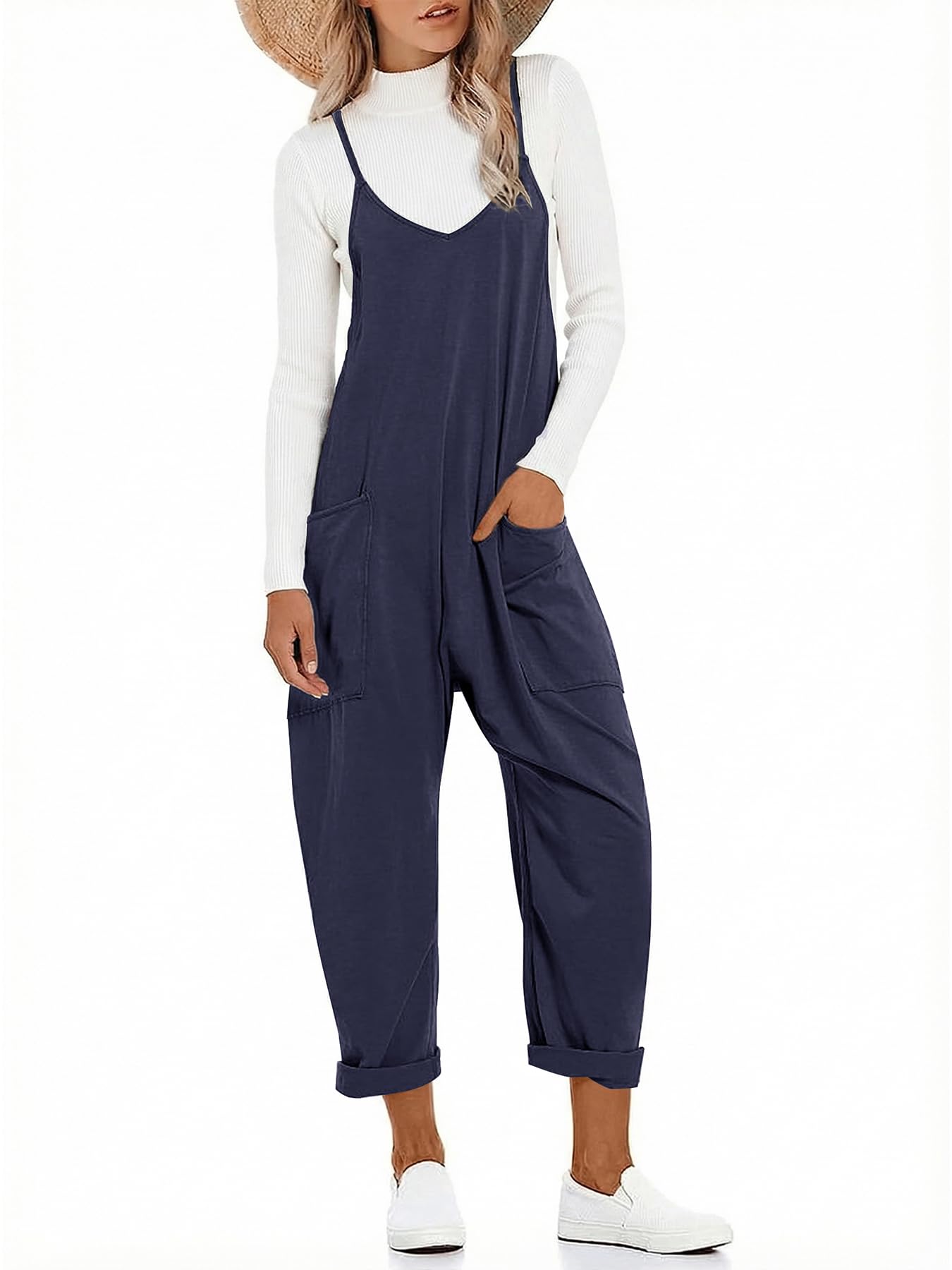 Muchpow Women's V Neck Sleeveless Jumpsuits Spaghetti Straps Harem Long Pants Overalls With Pockets