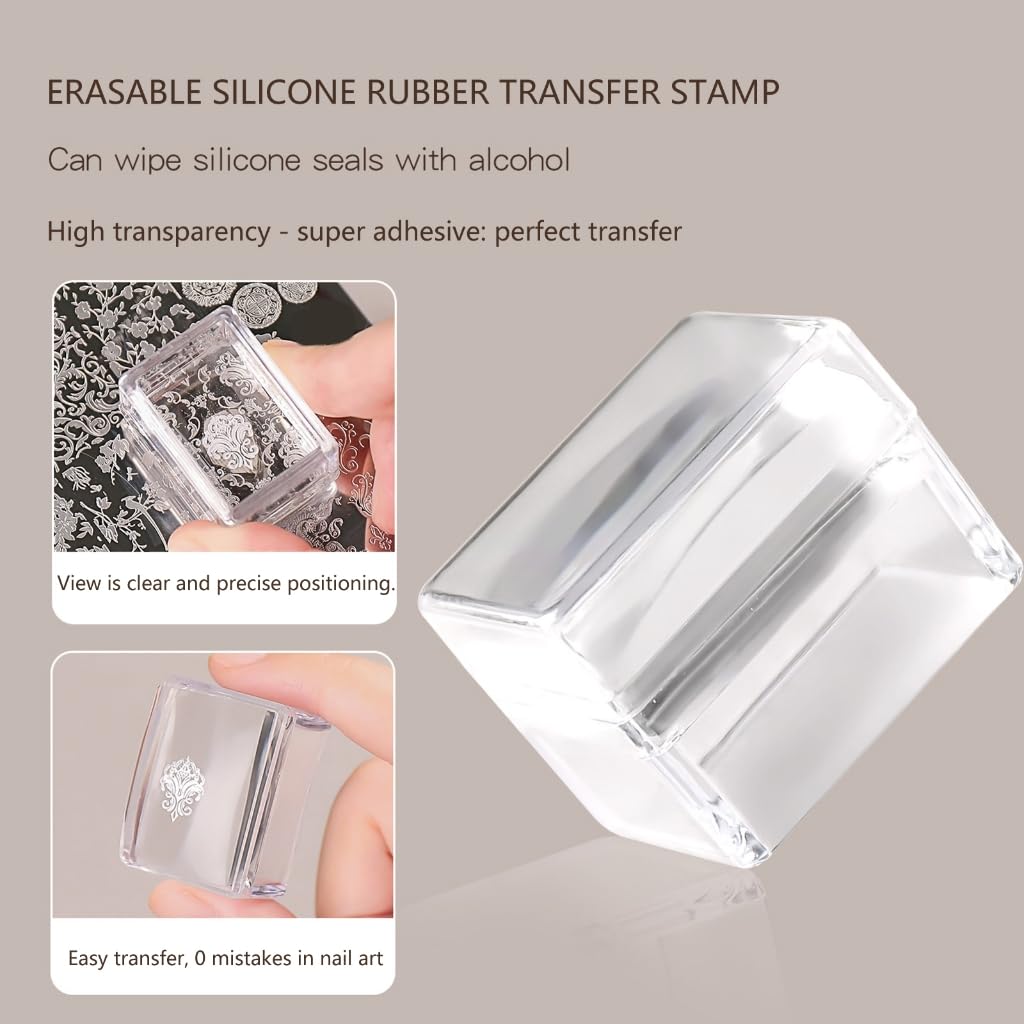Portable 3PCS Transparent Nail Stamps Flexible Silicone For Creative Nail Design