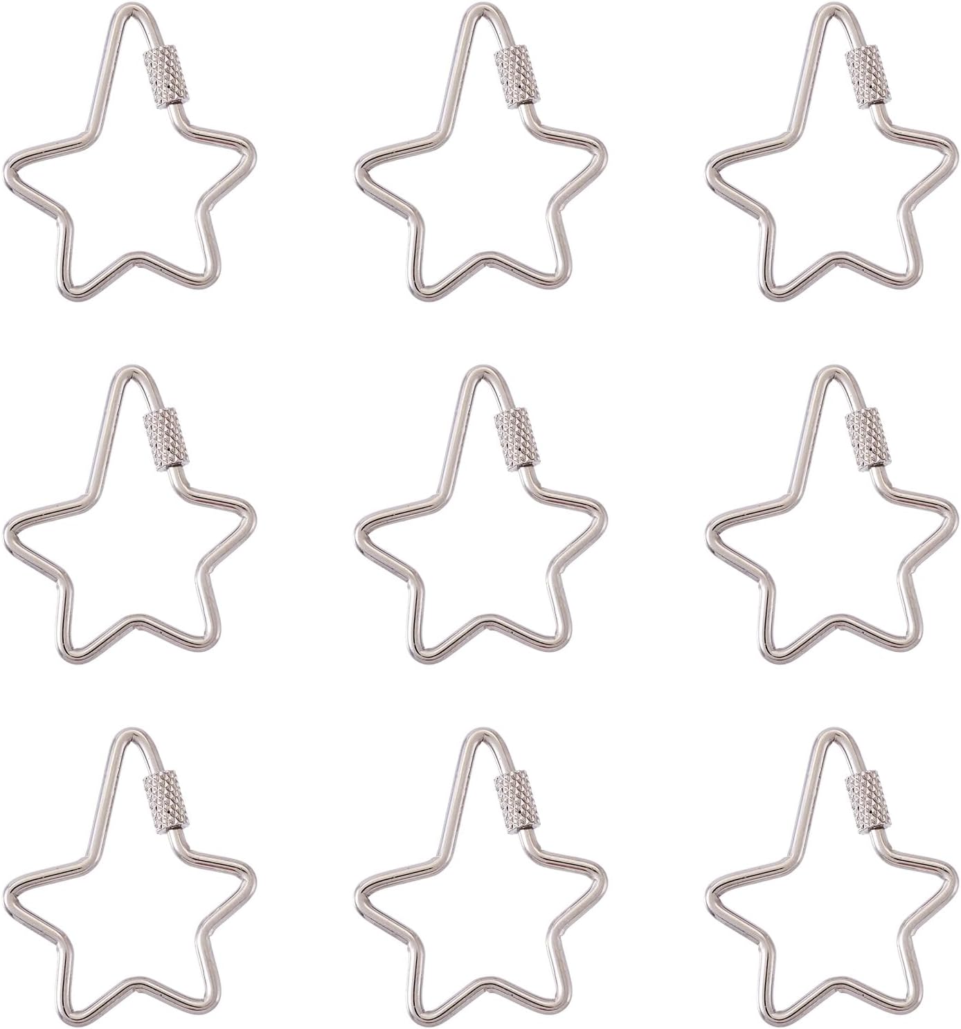 Pandahall 10Pcs Stainless Steel Star Screw Carabiner Lock Charms Clasps 35.5x30.5x4mm Metal Snap Clips Hook Clasp Findings for DIY Jewelry Making (Golden)