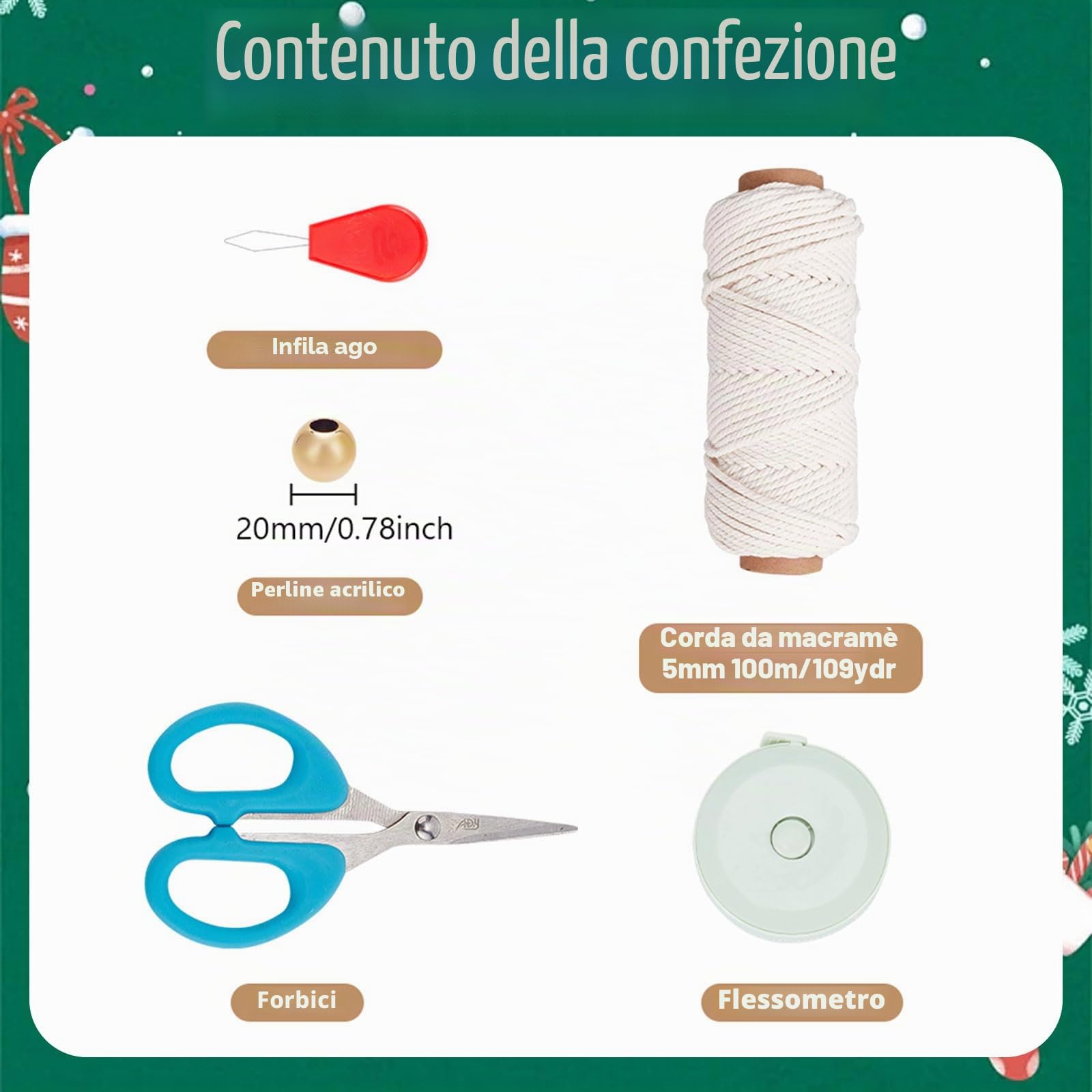 ORIGACH Set macramè per albero di Natale per principianti, set di nodi macramè per fai da te e annodare con istruzioni (lingua italiana non garantita), per decorazioni natalizie macramè