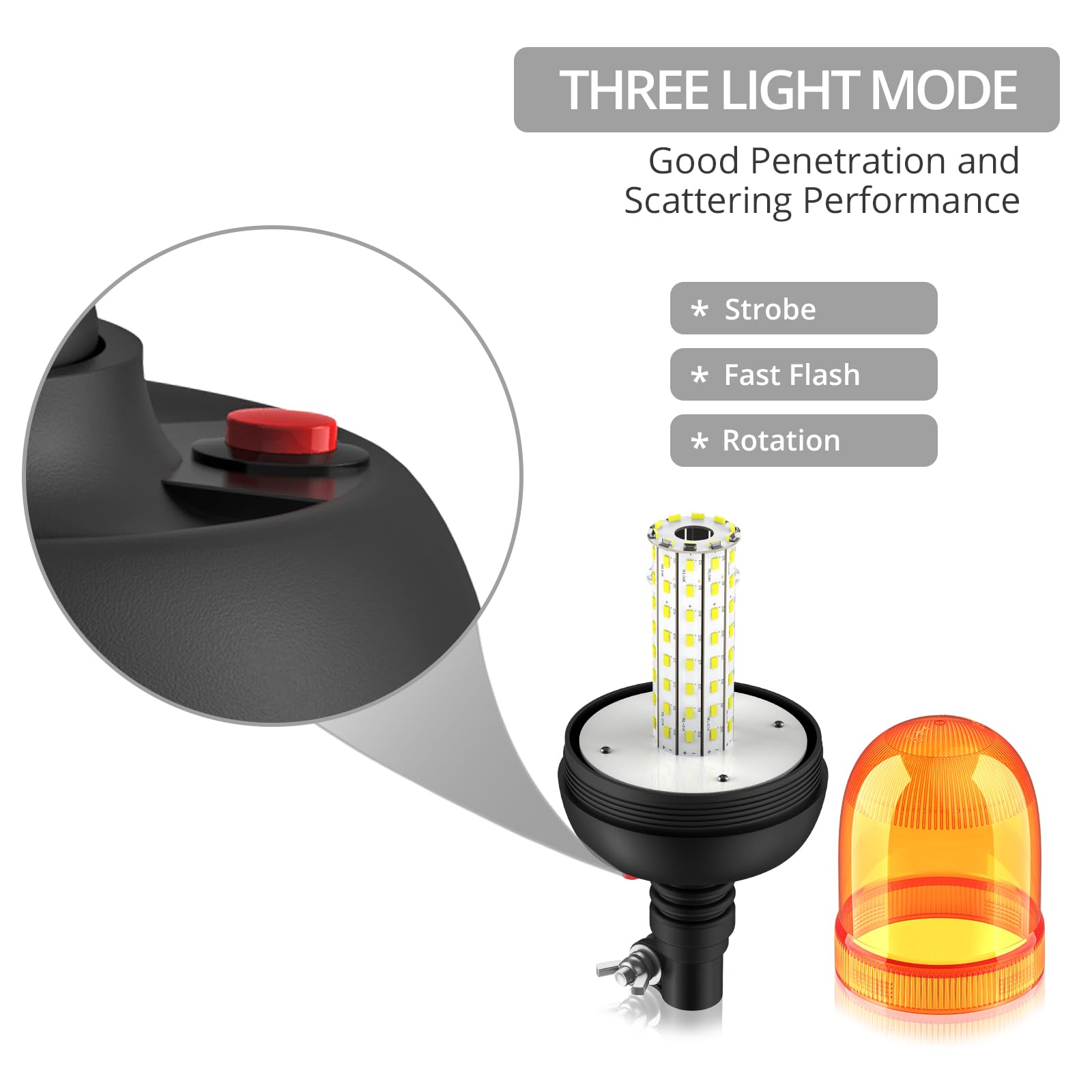 Justech 2 Pezzi Lampeggiante Stroboscopica 80LED 12V 24V Impermeabile con 3 Modalità Illuminazione Rotante Segnalazione Palo DIN Arancione di Emergenza per Rimorchio Trattore Camion