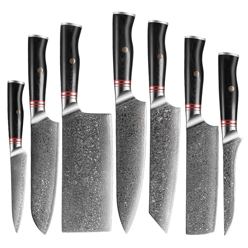 Set Cuchillos Cocina 7 Piezas Acero Damascus