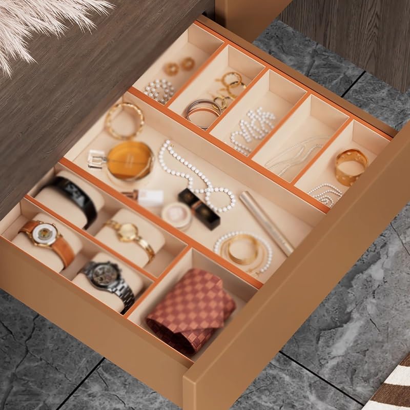 Organizadores De Cajones para Joyas Apilables Bandejas para Guardar Joyas En La Cómoda Insertos para Cajones Vitrinas para Anillos para Pendientes para Collares para Relojes(Red-A)